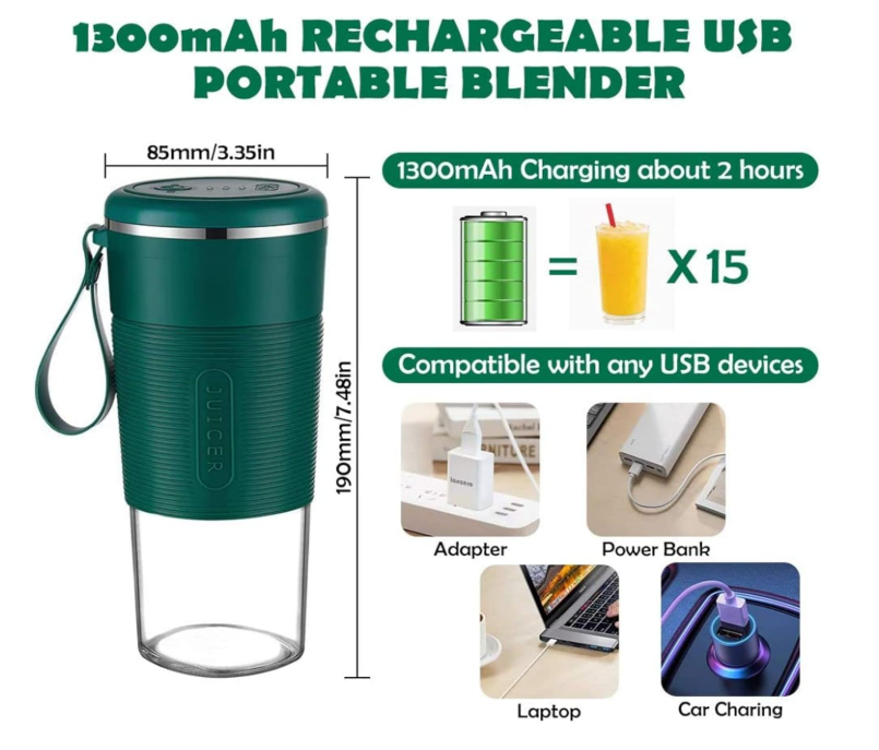 Prenosni USB mini blender – Mini mešalnik za sadje, smoothije in koktajle na poti - Image 6